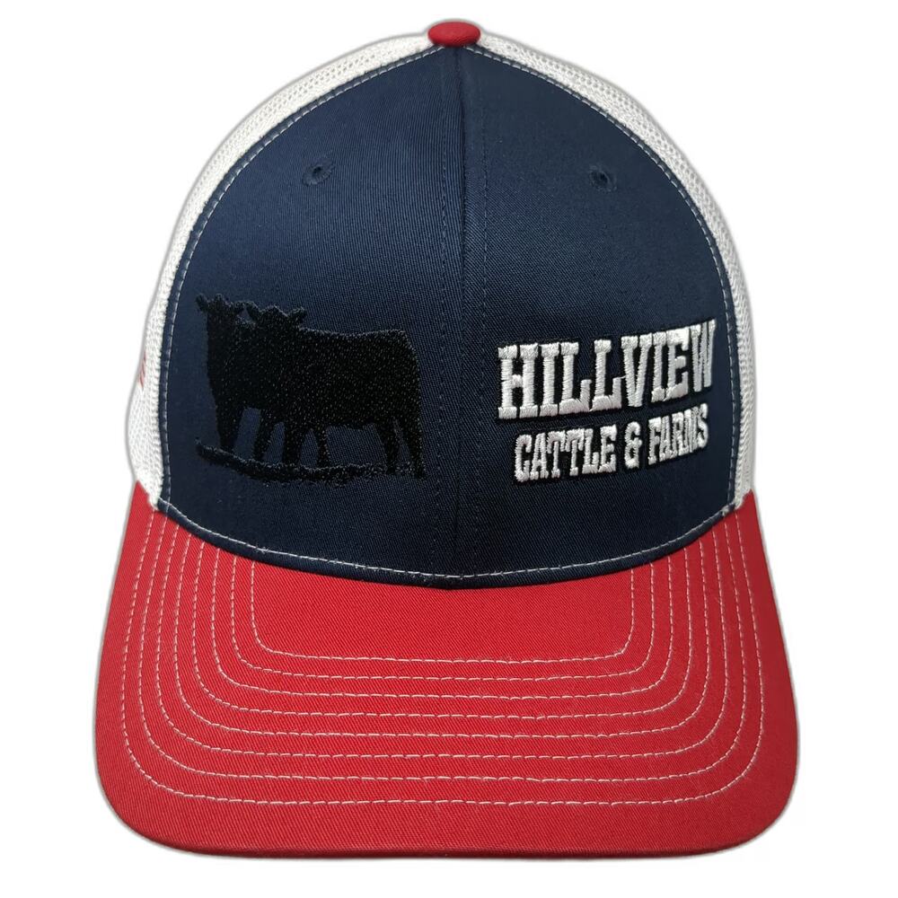 Richardson Trucker Hat Blue Red White One Size Hillview Cattle Farms Snapback